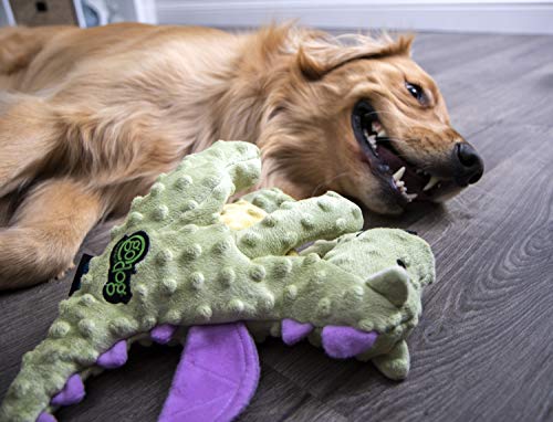 goDog Dragon With Chew Guard Technology Tough Plush Dog Toy, Lime, Large by Sherpa