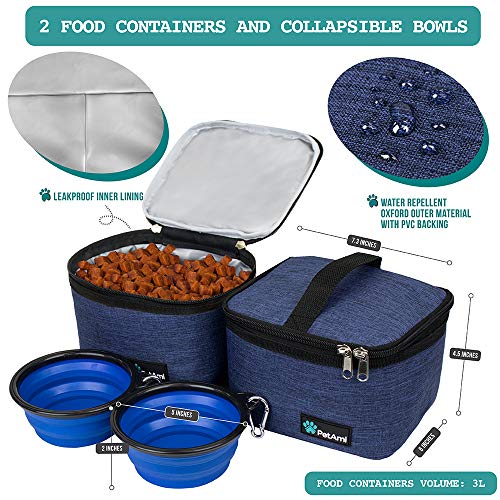 PetAmi Dog Travel Bag with Food Container and Bowls