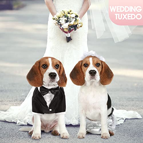 Kuoser Dog Shirt Puppy Pet Small Dog Clothes, Stylish Suit Bow Tie Costume, Wedding Shirt Formal Tuxedo with Black Tie, Dog Prince Wedding Bow Tie Suit M(Back:9.84",Chest:12.59", Neck:9.44") by Kuoser