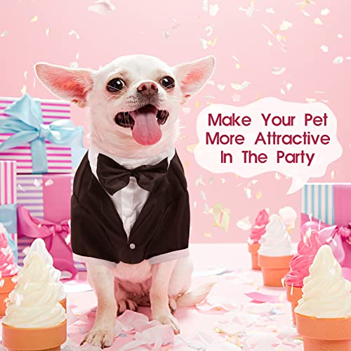 Kuoser Dog Shirt Puppy Pet Small Dog Clothes, Stylish Suit Bow Tie Costume, Wedding Shirt Formal Tuxedo with Black Tie, Dog Prince Wedding Bow Tie Suit M(Back:9.84",Chest:12.59", Neck:9.44") by Kuoser