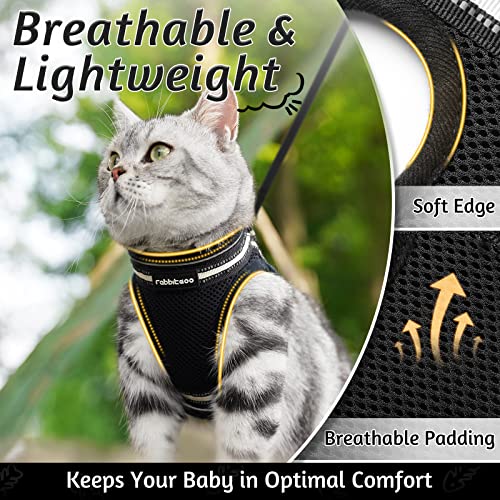 rabbitgoo Cat Harness and Leash Set for Walking Escape Proof, Adjustable Soft Kittens Vest with Reflective Strip for Cats, Comfortable Outdoor Vest, Black, S (Chest:9.0"-12.0") by GLOBEGOU CO.,LTD
