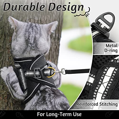 rabbitgoo Cat Harness and Leash Set for Walking Escape Proof, Adjustable Soft Kittens Vest with Reflective Strip for Cats, Comfortable Outdoor Vest, Black, S (Chest:9.0"-12.0") by GLOBEGOU CO.,LTD