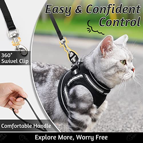 rabbitgoo Cat Harness and Leash Set for Walking Escape Proof, Adjustable Soft Kittens Vest with Reflective Strip for Cats, Comfortable Outdoor Vest, Black, S (Chest:9.0"-12.0") by GLOBEGOU CO.,LTD