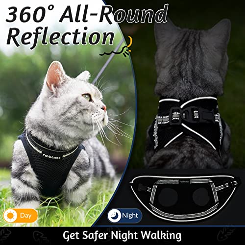 rabbitgoo Cat Harness and Leash Set for Walking Escape Proof, Adjustable Soft Kittens Vest with Reflective Strip for Cats, Comfortable Outdoor Vest, Black, S (Chest:9.0"-12.0") by GLOBEGOU CO.,LTD