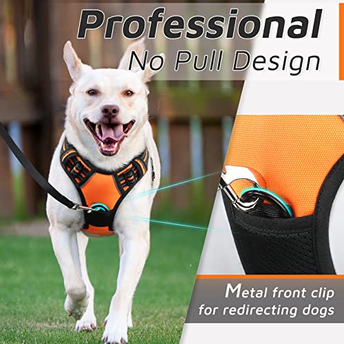Eagloo Dog Harness No Pull, Walking Pet Harness with 2 Metal Rings and Handle Adjustable Reflective Breathable Oxford Soft Vest Easy Control Front Clip Harness Outdoor for Large Dogs Orange by HOMEIN CO.,LTD