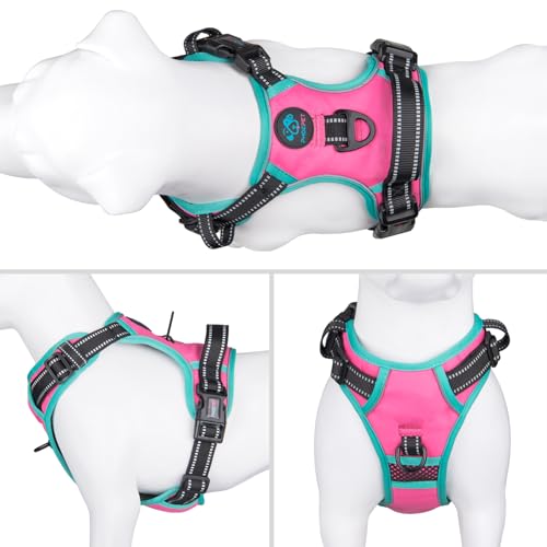 PHOEPET 2019 Upgraded No Pull Dog Harness, Reflective Adjustable Vest, with a Training Handle + 2 Metal Leash Hooks+ 3 Snap Buckles +4 Slide Buckles(L, Pink) by PHOEPET