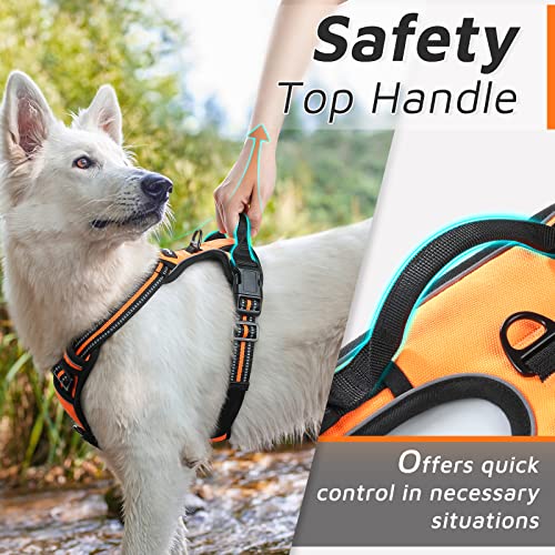 Eagloo Dog Harness No Pull, Walking Pet Harness with 2 Metal Rings and Handle Adjustable Reflective Breathable Oxford Soft Vest Easy Control Front Clip Harness Outdoor for Large Dogs Orange by HOMEIN CO.,LTD
