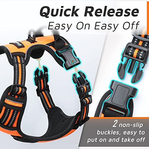Eagloo Dog Harness No Pull, Walking Pet Harness with 2 Metal Rings and Handle Adjustable Reflective Breathable Oxford Soft Vest Easy Control Front Clip Harness Outdoor for Large Dogs Orange by HOMEIN CO.,LTD