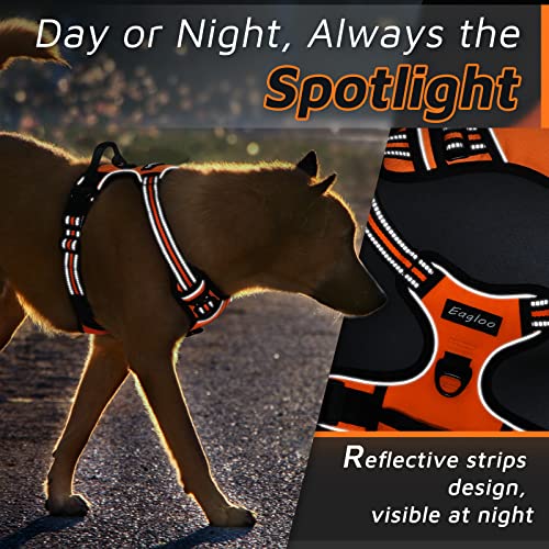 Eagloo Dog Harness No Pull, Walking Pet Harness with 2 Metal Rings and Handle Adjustable Reflective Breathable Oxford Soft Vest Easy Control Front Clip Harness Outdoor for Large Dogs Orange by HOMEIN CO.,LTD