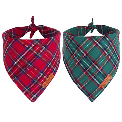 Christmas Plaid Dog Bandana, Premium Cotton Fabric