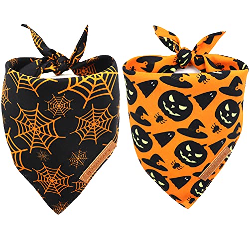 Halloween Dog Bandanas Set, Festive Reversible Scarf