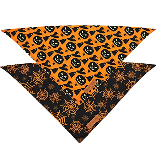 Halloween Dog Bandanas Set, Festive Reversible Scarf