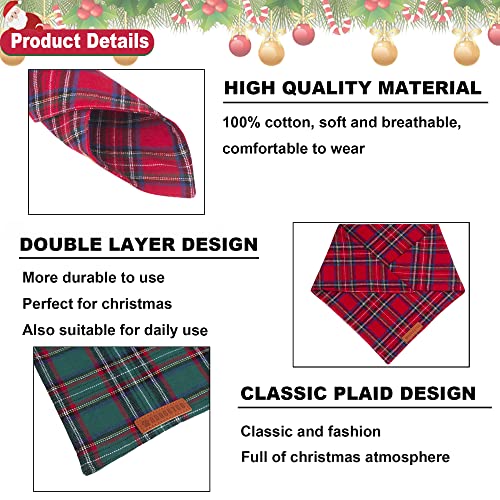 Christmas Plaid Dog Bandana, Premium Cotton Fabric