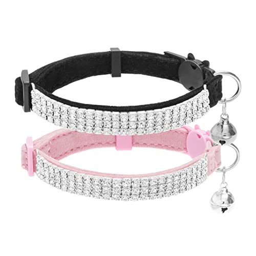 EXPAWLORER Cat Collar Breakaway with Bells - 2 Pack Rhinestones Bling Diamante Collars - Soft Velvet Safe Adjustable Shing Collar for Cats and Small Dogs from EXPAWLORER