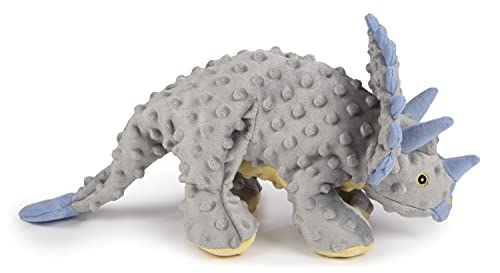 goDog Dinos Triceratops With Chew Guard Technology Tough Plush Dog Toy, Grey, Large by Quaker Pet Group