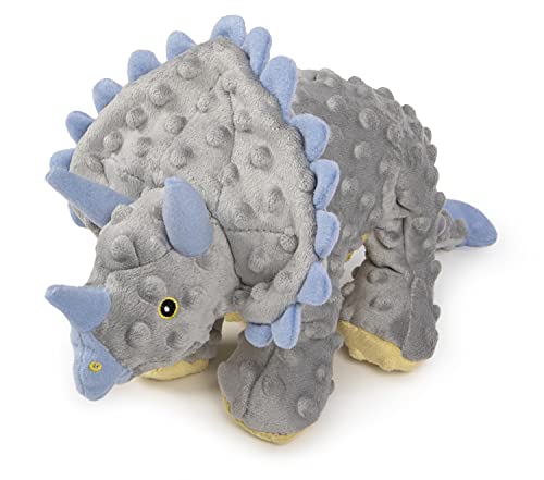 goDog Dinos Triceratops With Chew Guard Technology Tough Plush Dog Toy, Grey, Large by Quaker Pet Group