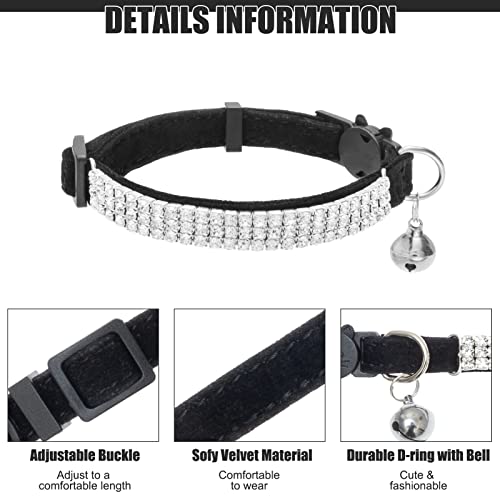 EXPAWLORER Cat Collar Breakaway with Bells - 2 Pack Rhinestones Bling Diamante Collars - Soft Velvet Safe Adjustable Shing Collar for Cats and Small Dogs from EXPAWLORER