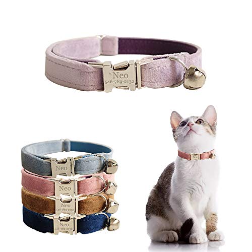 AnNengJing Personalized Cat Collar with Name Plate ,Adjustable Tough Nylon Cat ID Collars with Bell ,Customize Engraved Pet Name and Phone Number (Velvet Style B) by AnNengJing