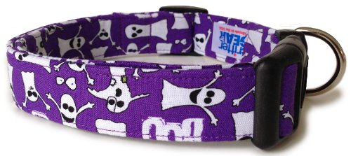 CritterGear Adjustable Dog Collar in Halloween Purple Ghosts (Handmade in The U.S.A.) by CritterGear