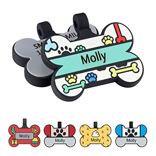 Personalized Engraving Dog Cat Accessories ID Tag Cute Pet Name Tag Silicone Double Sided Silencer ID Tag for Dogs Cats Pets (White-Bone) by Freedcozy