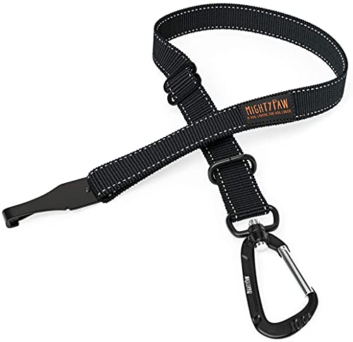 Mighty Paw Safety Belt, Dog Seat Belt, Latch Bar Attachment for Optimal Safety and Security, All Metal Hardware, Tangle-Free Swivel Attachment, Carabiner, Adjustable Length. (Black) by Mighty Paw