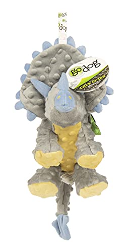 goDog Dinos Triceratops With Chew Guard Technology Tough Plush Dog Toy, Grey, Large by Quaker Pet Group