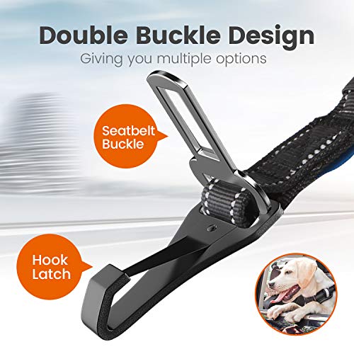 IOKHEIRA Dog Seatbelt, Updated Dog Seat Belt, Adjustable Dog Seatbelt Harness, Reflective Bungee Dog Car Seatbelt with Hook& Buckle, Dog Car Seat Belt with Aviation Aluminum Alloy Rotatable Carabiner by IOKHEIRA