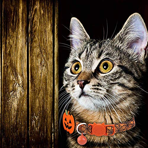 BoomBone 2 Pack Cat Halloween Collar,Kitten Collars for Small Dogs with Bell and Pumpkin Ghost Charm by Upaw