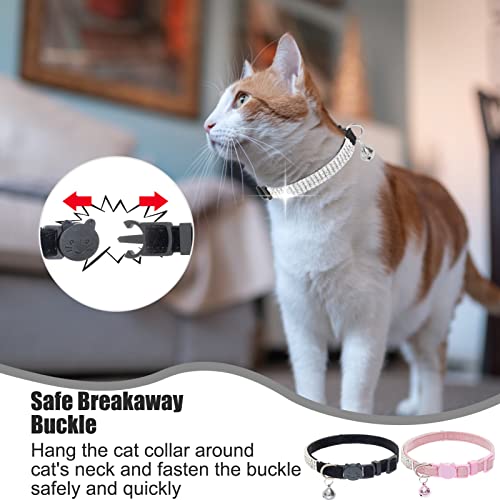 EXPAWLORER Cat Collar Breakaway with Bells - 2 Pack Rhinestones Bling Diamante Collars - Soft Velvet Safe Adjustable Shing Collar for Cats and Small Dogs from EXPAWLORER