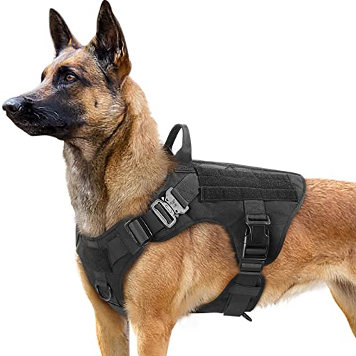 rabbitgoo Tactical Dog Harness for Large Dogs, Military Dog Harness with Handle, No-Pull Service Dog Vest with Molle & Loop Panels, Adjustable Dog Vest Harness for Training Hunting Walking, Black, L from GLOBEGOU CO.,LTD