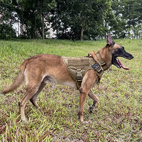 ICEFANG Tactical Dog Harness with 2X Metal Buckle,Dog Walking Training MOLLE Vest with Handle,No Pulling Front Leash Clip,Hook and Loop for Dog Patch (L (28"-35" Girth), Coyote Brown) from frostwolf