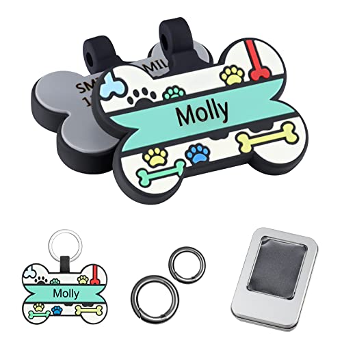 Personalized Engraving Dog Cat Accessories ID Tag Cute Pet Name Tag Silicone Double Sided Silencer ID Tag for Dogs Cats Pets (White-Bone) by Freedcozy