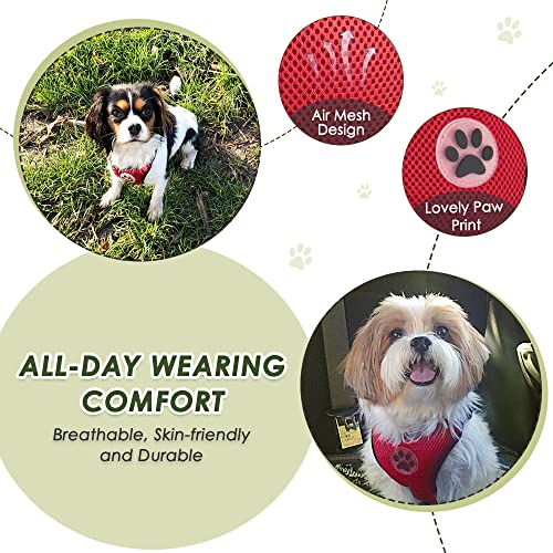 SlowTon Dog Car Harness Plus Connector Strap, Multifunction Adjustable Vest Harness Double Breathable Mesh Fabric with Car Vehicle Safety Seat Belt .(Red, Medium) from Slowton