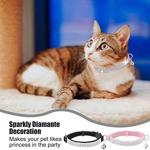 EXPAWLORER Cat Collar Breakaway with Bells - 2 Pack Rhinestones Bling Diamante Collars - Soft Velvet Safe Adjustable Shing Collar for Cats and Small Dogs from EXPAWLORER
