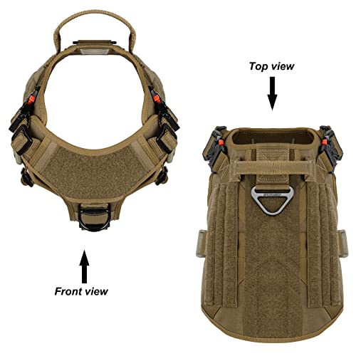 ICEFANG Tactical Dog Harness with 2X Metal Buckle,Dog Walking Training MOLLE Vest with Handle,No Pulling Front Leash Clip,Hook and Loop for Dog Patch (L (28"-35" Girth), Coyote Brown) from frostwolf