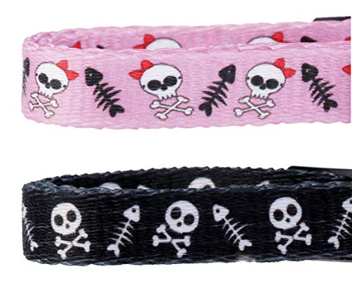 BoomBone Skull Cat Collar Breakaway with Bell,Pack of 2 Safe Halloween Puppy Collars by Upaw
