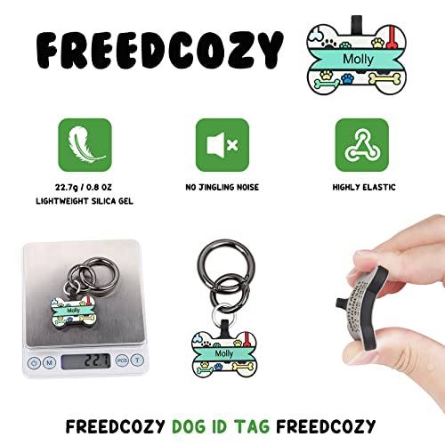 Personalized Engraving Dog Cat Accessories ID Tag Cute Pet Name Tag Silicone Double Sided Silencer ID Tag for Dogs Cats Pets (White-Bone) by Freedcozy