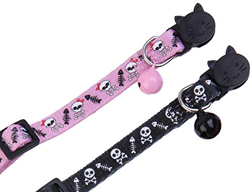 BoomBone Skull Cat Collar Breakaway with Bell,Pack of 2 Safe Halloween Puppy Collars by Upaw