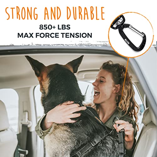 Mighty Paw Safety Belt, Dog Seat Belt, Latch Bar Attachment for Optimal Safety and Security, All Metal Hardware, Tangle-Free Swivel Attachment, Carabiner, Adjustable Length. (Black) by Mighty Paw
