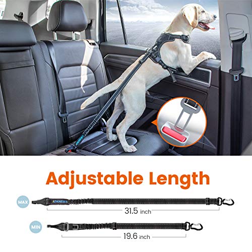 IOKHEIRA Dog Seatbelt, Updated Dog Seat Belt, Adjustable Dog Seatbelt Harness, Reflective Bungee Dog Car Seatbelt with Hook& Buckle, Dog Car Seat Belt with Aviation Aluminum Alloy Rotatable Carabiner by IOKHEIRA