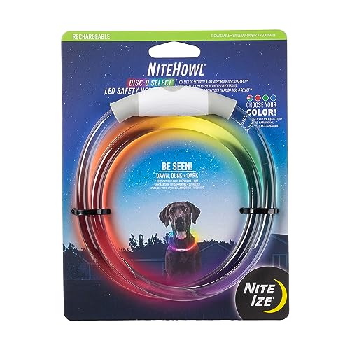 Nite Howl Rechargeable LED Safety Necklace with Disc-O Select Choose-Your-Color LED, Reusable Visibility Necklace for Pets by Nite Ize
