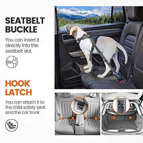 IOKHEIRA Dog Seatbelt, Updated Dog Seat Belt, Adjustable Dog Seatbelt Harness, Reflective Bungee Dog Car Seatbelt with Hook& Buckle, Dog Car Seat Belt with Aviation Aluminum Alloy Rotatable Carabiner by IOKHEIRA