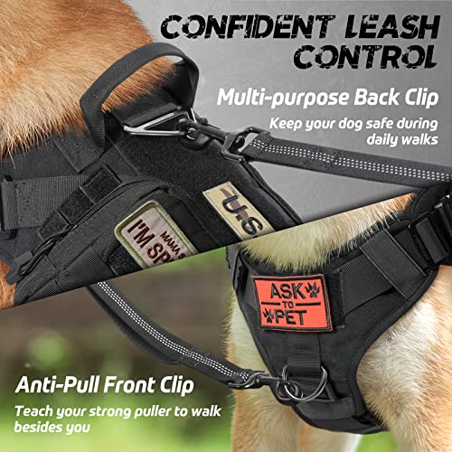 rabbitgoo Tactical Dog Harness for Large Dogs, Military Dog Harness with Handle, No-Pull Service Dog Vest with Molle & Loop Panels, Adjustable Dog Vest Harness for Training Hunting Walking, Black, L from GLOBEGOU CO.,LTD