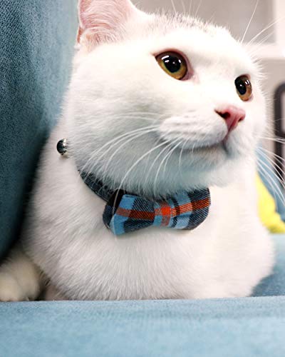 Joytale Breakaway Cat Collar with Bow Tie and Bell, Cute Plaid Patterns, 1 Pack Kitty Safety Collars,Haze Blue by Joytale
