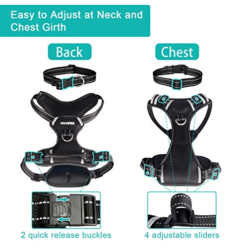 WINSEE Dog Harness No Pull, Pet Harnesses with Dog Collar, Adjustable Reflective Oxford Outdoor Vest, Front/Back Leash Clips for Small, Medium, Large, Extra Large Dogs, Easy Control Handle for Walking from WINSEE