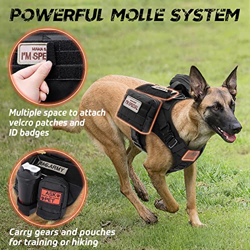 rabbitgoo Tactical Dog Harness for Large Dogs, Military Dog Harness with Handle, No-Pull Service Dog Vest with Molle & Loop Panels, Adjustable Dog Vest Harness for Training Hunting Walking, Black, L from GLOBEGOU CO.,LTD