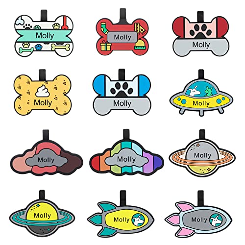Personalized Engraving Dog Cat Accessories ID Tag Cute Pet Name Tag Silicone Double Sided Silencer ID Tag for Dogs Cats Pets (White-Bone) by Freedcozy