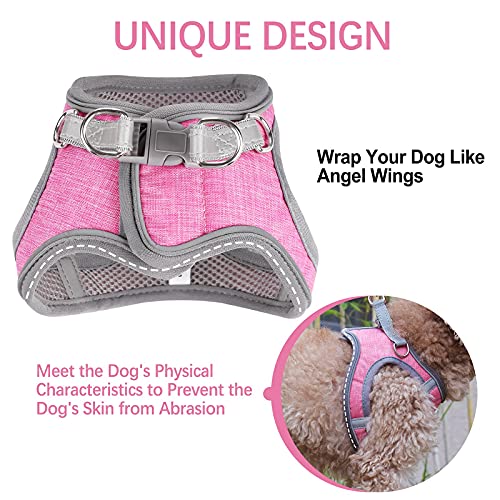 Small Dog Harness, Puppy Harness, Soft Dog Harness and Leash Set with a Reflective Collar for Small Dogs,Comfortable and Reflective Dog Vest Harness, Pink Small from LOCYFENS