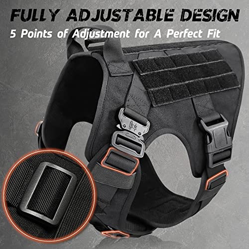 rabbitgoo Tactical Dog Harness for Large Dogs, Military Dog Harness with Handle, No-Pull Service Dog Vest with Molle & Loop Panels, Adjustable Dog Vest Harness for Training Hunting Walking, Black, L from GLOBEGOU CO.,LTD