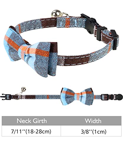 Joytale Breakaway Cat Collar with Bow Tie and Bell, Cute Plaid Patterns, 1 Pack Kitty Safety Collars,Haze Blue by Joytale